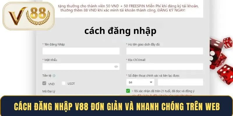 Cách đăng nhập V88 đơn giản và nhanh chóng trên web